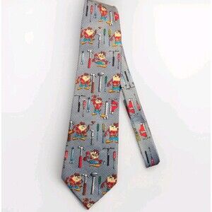 Warner Bros 100% Silk Tasmanian Devil Hardware Tools Vintage 1999 Rare Neck Tie
